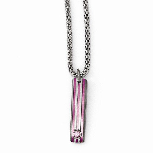 Edward Mirell Titanium Grooved Anodized and Pink Sapphire Pendant Necklace, 16"-18"