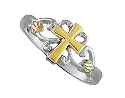 Petite Cross Ring, Sterling Silver, 12k Green and Rose Gold Black Hills Gold Motif