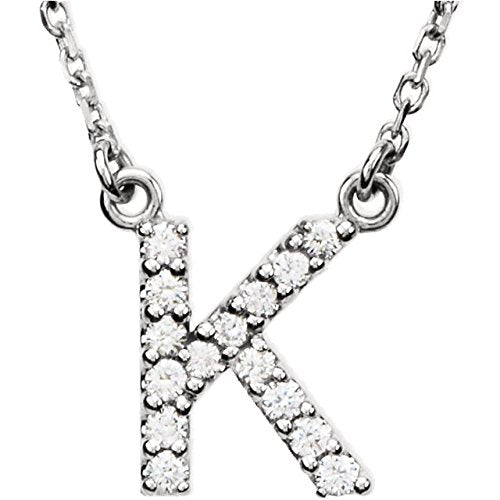 Diamond Initial 'K' Rhodium Plate 14K White Gold (1/8 Cttw, GH Color, I1 Clarity), 16.25"