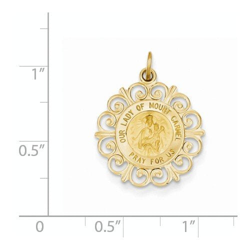 14k Yellow Gold Our Lady of Mt. Carmel Medal Charm (24X19MM)