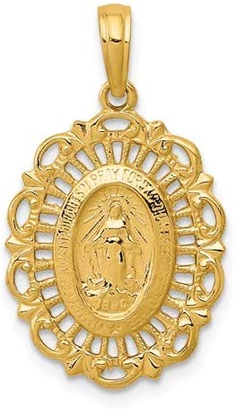 14k Yellow Gold Oval Miraculous Medal Pendant (26X15 MM)