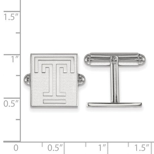 Rhodium-Plated Sterling Silver Temple University Cuff Links, 16X13MM