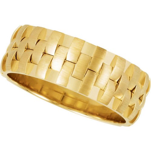 8mm 14k Yellow Gold Interlocked Weave Comfort Fit Band, Sizes 4 to 15