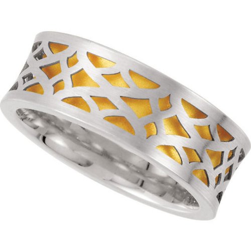 8mm 14k White and Yellow Gold Cut-Out Pattern Concave Comfort Fit Band, Sizes 5 to 13