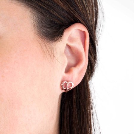 Flame Leaf Stud Earrings, Rhodium Plated Sterling Silver, 10k Rose Gold