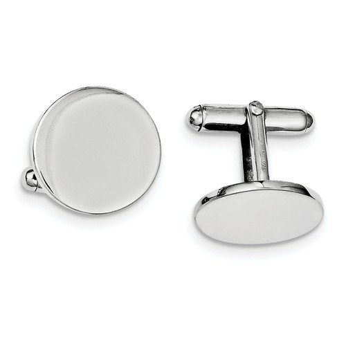 Rhodium-Plated Sterling Silver Bullet Back Round Cuff Links, 18MM