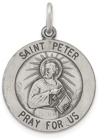 Sterling Silver Antiqued Saint Peter Medal (25X20MM)