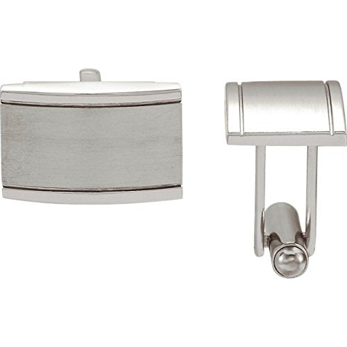 Brushed Satin Rectangle Stainless Steel Cuff Links, Bullet Backs