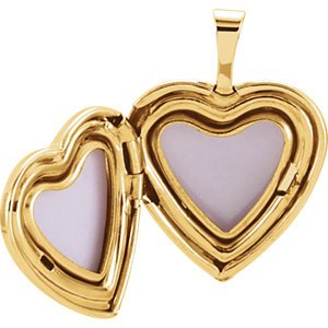 Heart with Dove Cross Satin-Brushed 14k Yellow Gold Locket Pendant (16.25X15.75 MM)