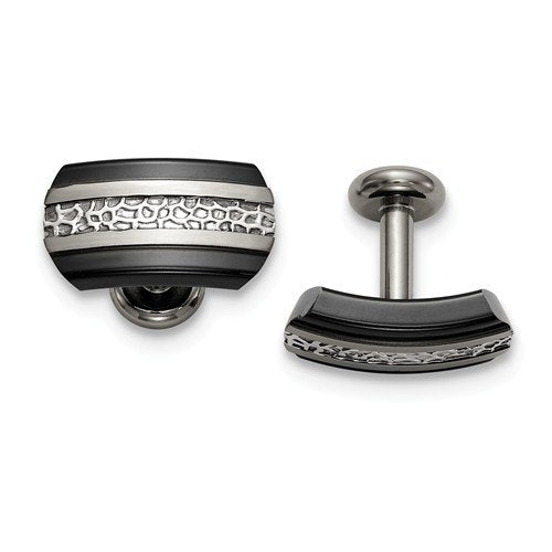 Mediterranean Collection Grey, Black Titanium and Sterling Silver Hammered Cuff Links, 12.25X21.5MM