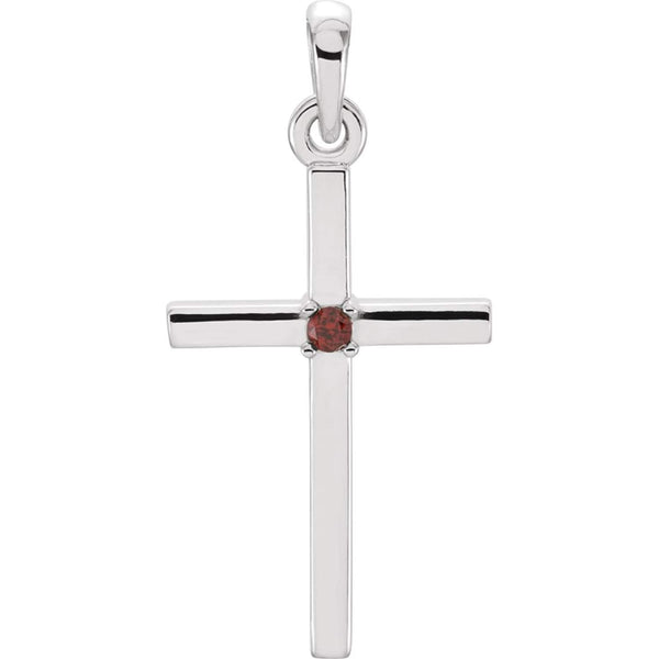 Platinum Mozambique Garnet Inset Cross Pendant (22.65x11.4MM)