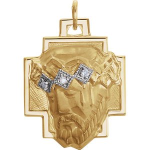 Diamond Crown Face of Jesus 14k Yellow Gold Pendant