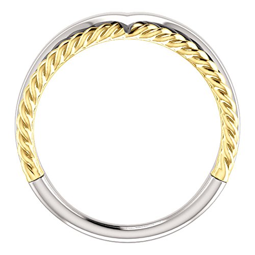 Negative Space Rope Trim and Curved 'V' Ring, Rhodium-Plated 14k White and Yellow Gold, Size 6.75