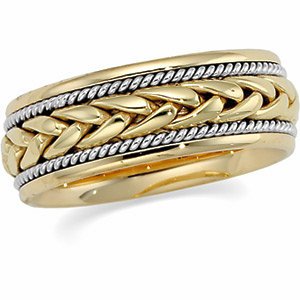 8mm 18k Yellow Gold and Platinum, Two-Tone Hand Woven Comfort Fit Band, Size 8