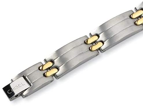 Men's Grey Titanium 10mm Yellow IP-Plating Bracelet, 8.5 Inches