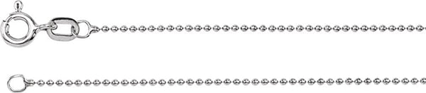 1mm 14k White Gold Solid Bead Chain Bracelet, 7"