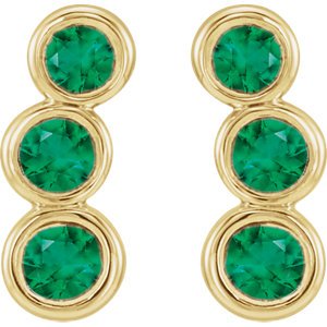 Emerald Three-Stone Ear Climbers, 14k Yellow Gold