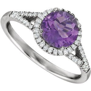 Amethyst and Diamond Halo Ring, Rhodium-Plated 14k White Gold (.2 Ctw, H-J Color, I2-I3 Clarity)