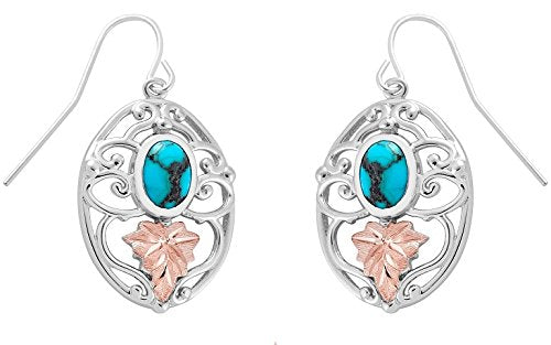Oval Turquoise with Scrollwork Earrings, Sterling Silver, 12k Green and Rose Gold Black Hills Gold