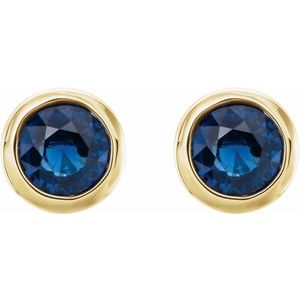 Ave 369 14k Yellow Gold Blue Sapphire Stud Earrings