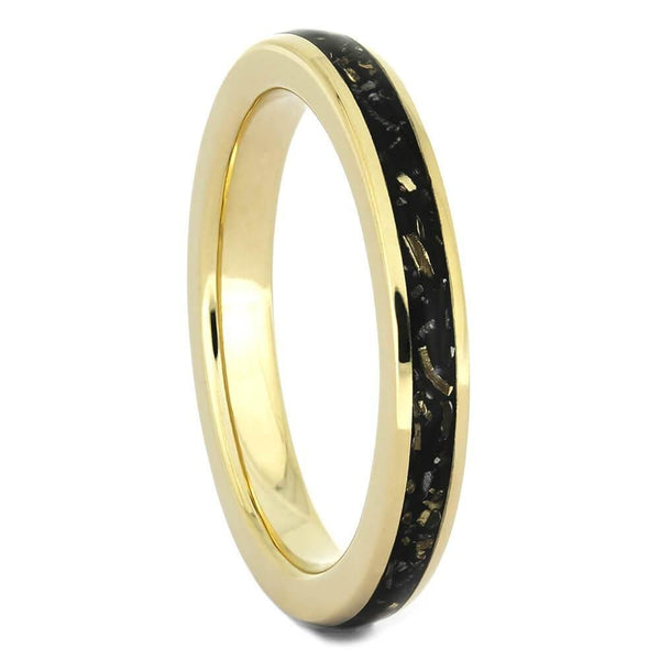 Ave 369 Women's 14k Yellow Gold, Black Stardust with Gold Flakes Inlay 2.5mm Comfort-Fit Wedding Band