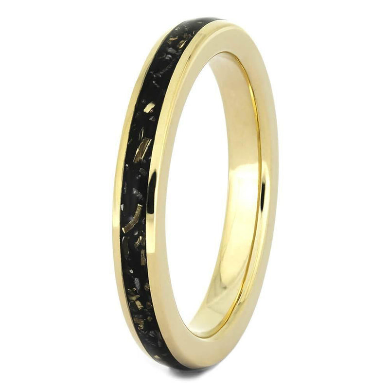 Ave 369 Women's 14k Yellow Gold, Black Stardust with Gold Flakes Inlay 2.5mm Comfort-Fit Wedding Band