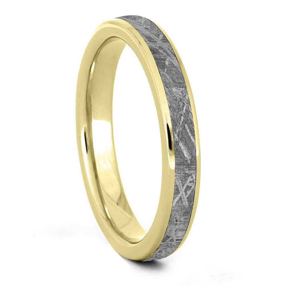 Ave 369 Women's 10k Yellow Gold, Gibeon Meteorite Inlay 3mm Comfort-Fit  Wedding Band