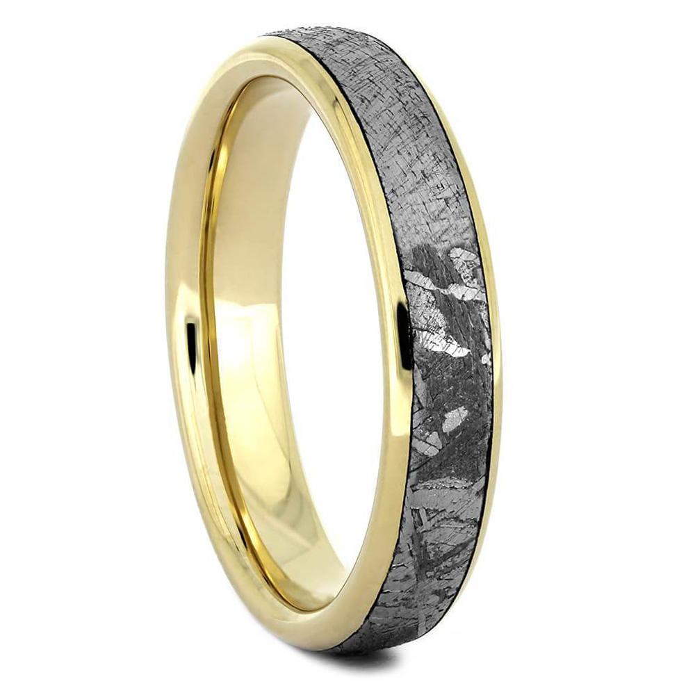 Ave 369 14k Yellow Gold, Gibeon Meteorite Inlay 4mm Comfort-Fit Wedding Band