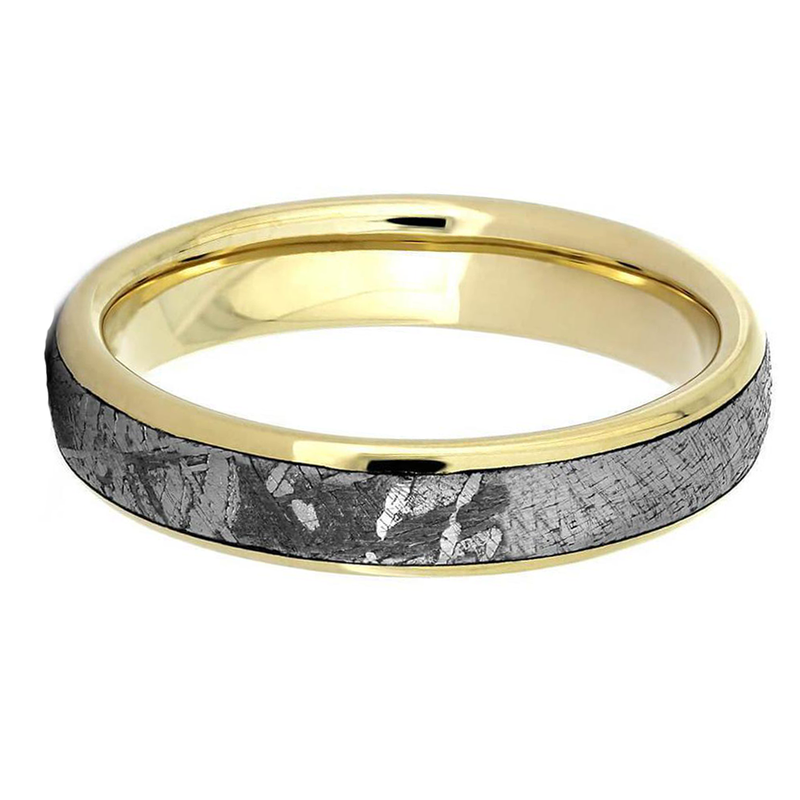 Ave 369 14k Yellow Gold, Gibeon Meteorite Inlay 4mm Comfort-Fit Wedding Band