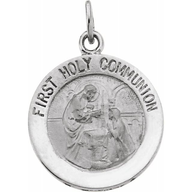 Ave 369 14k White Gold First Communion Medal (12 MM)