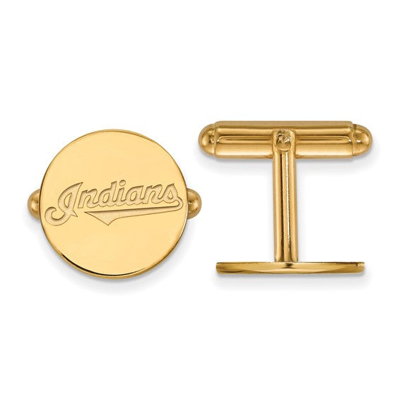 Ave 369 14k Yellow Gold MLB Cleveland Indians Round Cuff Links, 15MM