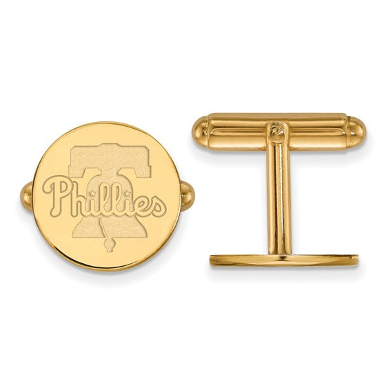 Ave 369 14k Yellow Gold MLB Philadelphia Phillies Round Cuff Links, 15MM