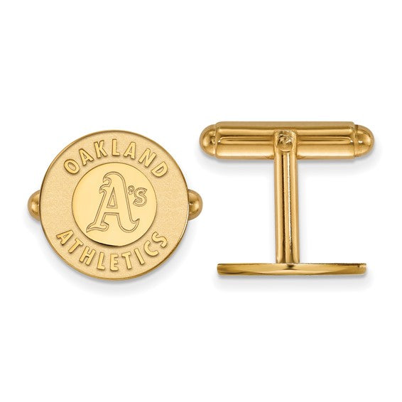 Ave 369 14k Yellow Gold MLB Oakland Athletics Round Cuff Links, 15MM