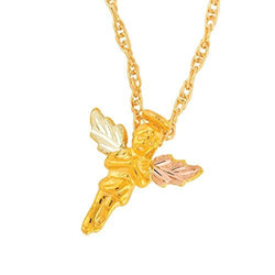 Guardian Angel Pendant Necklace, 10k Yellow Gold, 12k Green and Rose Gold Black Hills Gold Motif, 18"