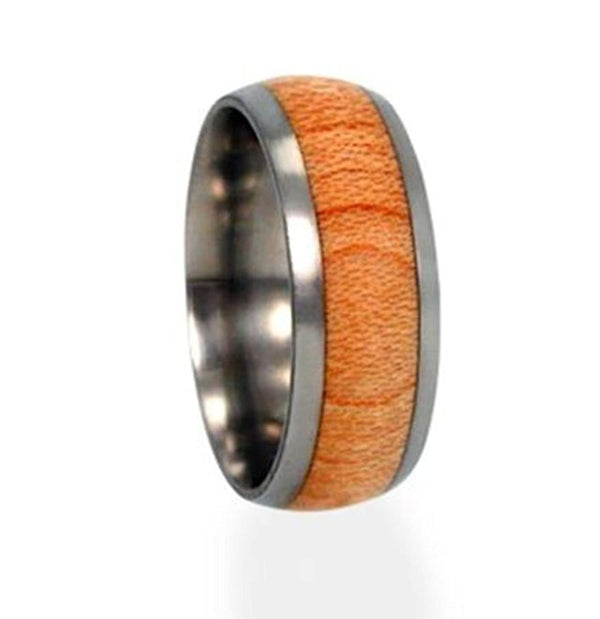 Maple Wood Inlay 8mm Comfort Fit Titanium Wedding Band, Size 8