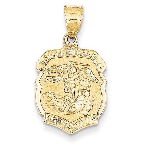 14k Yellow Gold Saint Michael Badge Medal Charm Pendant (27X15 MM)