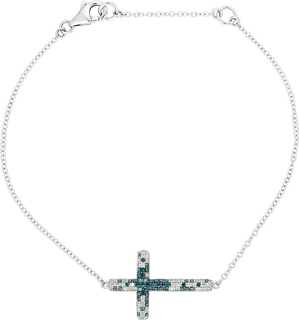 Diamond Sideways Cross Pendant Rhodium Plate 14k White Gold Necklace, 18" (3/8 Cttw)