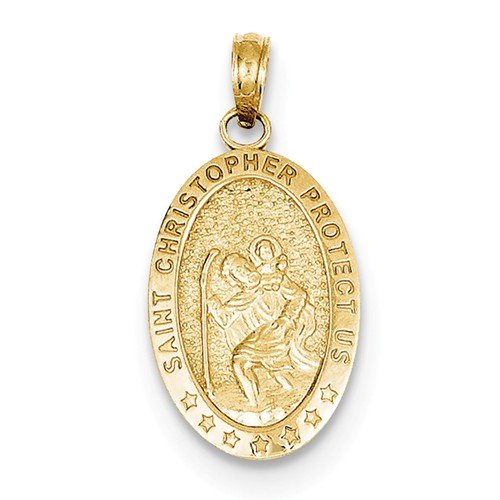 14k Yellow Gold Saint Christopher Medal Charm Pendant (20X12 MM)