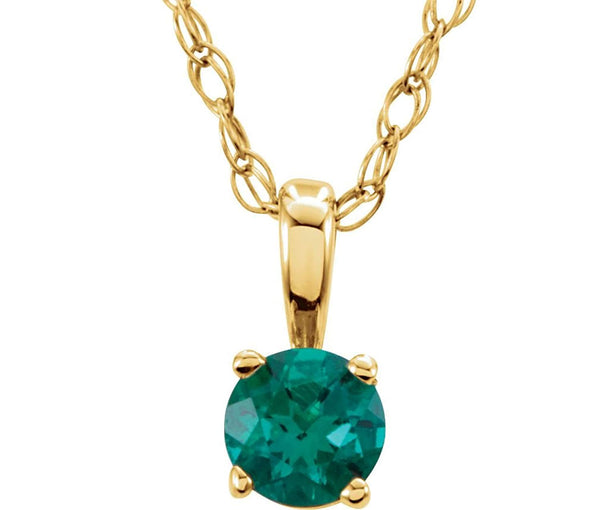 Children's Emerald 'May' Birthstone 14k Yellow Gold Pendant Necklace, 14"