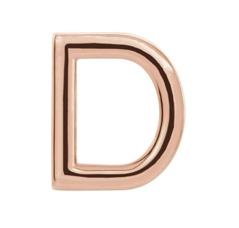 Initial Letter 'D' 14k Rose Gold Stud Earring (Single Earring)