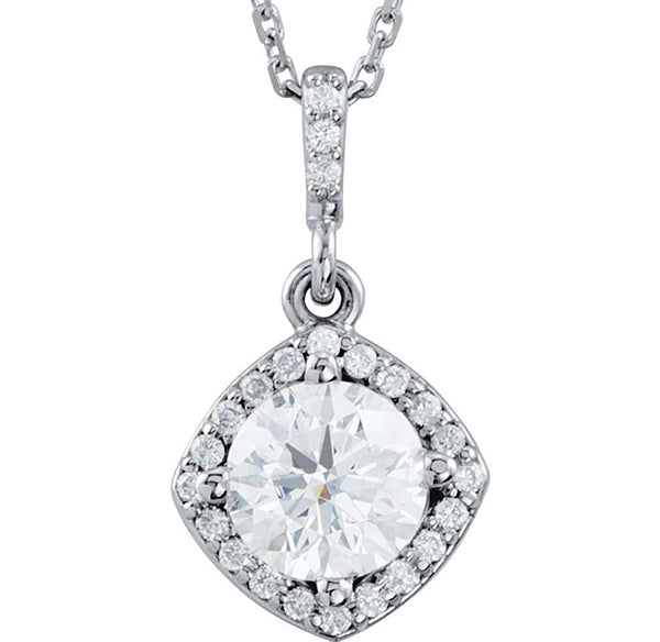 Diamond Halo Pendant Necklace, Rhodium Plate 14k White Gold, 18" (7/8 Cttw)