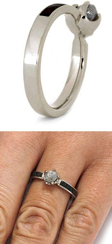 Gibeon Meteorite Sterling Silver Ring, Meteorite and Antler Comfort-Fit Titanium Band, Couples Wedding Rings Sizes M11-F4.5
