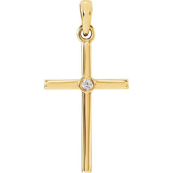 Diamond Inlay Cross 14k Yellow Gold Pendant (.015 Ct, G-H Color, I1 Clarity)