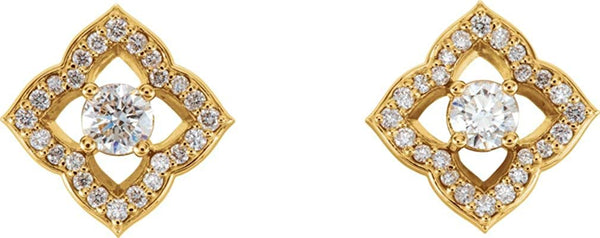 Diamond Halo-Style Clover Earrings, 14k Yellow Gold (.75 Ctw, GH Color, I1 Clarity)