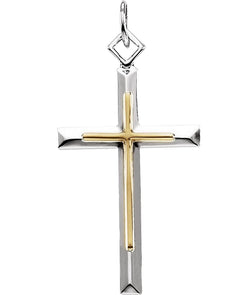 Two-Tone Inlay Cross Sterling Silver and Yellow Gold Filled Pendant (29X18MM)