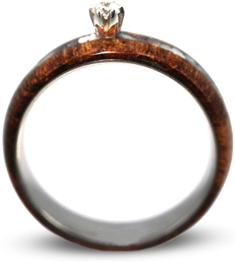 Diamond, Mother of Pearl, Honduran Rosewood Titanium 6.5mm Comfort-Fit Promise Ring, Size 8.25