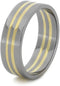 Two 14k Yellow Gold Pinstripes 7mm Comfort-Fit Titanium Wedding Band, Size 14.25