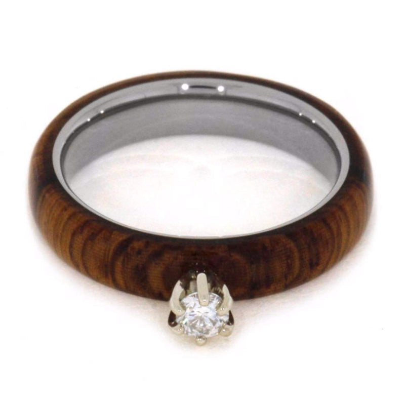 Diamond Solitaire Honduran Rosewood 4mm Comfort-Fit Titanium Wedding Band