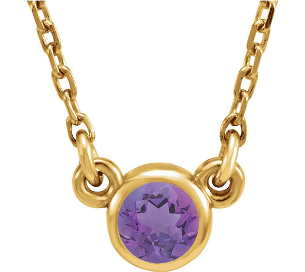 Amethyst Solitaire 14k Yellow Gold Pendant Necklace, 16"