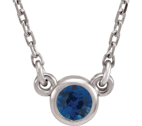 Blue Sapphire Solitaire Rhodium Plate 14k White Gold Pendant Necklace, 16"